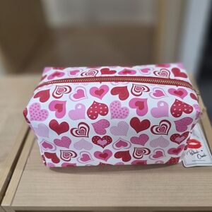 Blush Crush Valentine Heart Pattern Make Up  Cosmetic Bag in Pink and Red